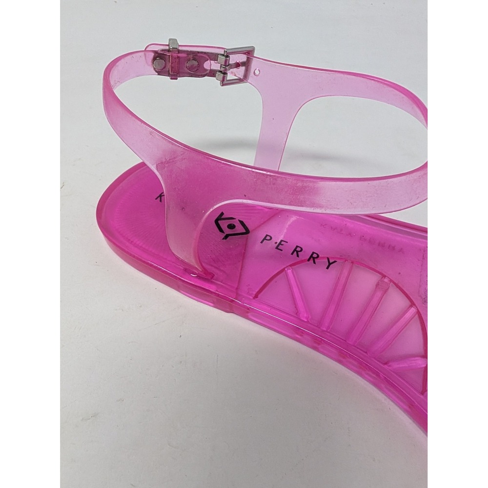 Katy Perry Geli Pink Rainbow Jelly Sandals Womens Size 9 Flat T-Strap Buckle - Picture 4 of 10